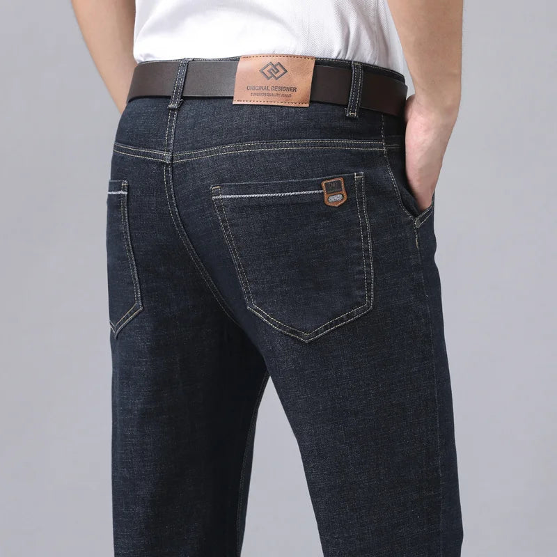 Casual Men Classic Business Jeans 2024 Summer Autumn Slim Stretch Denim Trousers Male High Quality Luxury Pants Brand Clothing