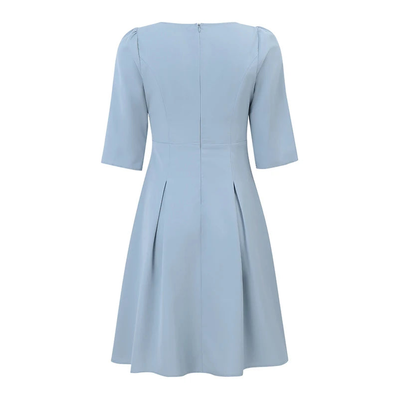 ZANZEA Fashion Summer Dress Women Half Sleeve Square Collar Sundress Elegant Party Vestido Casual Solid OL Work Dresses Robe