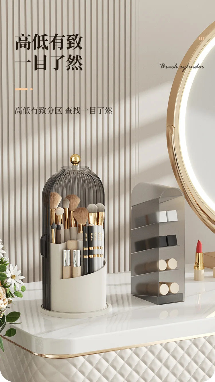Makeup Brush Holder 360° Rotating With Lid Lipstick Eyebrow Pencil Holder Eye Shadow Storage Box Bird Cage Cosmetic Organizer