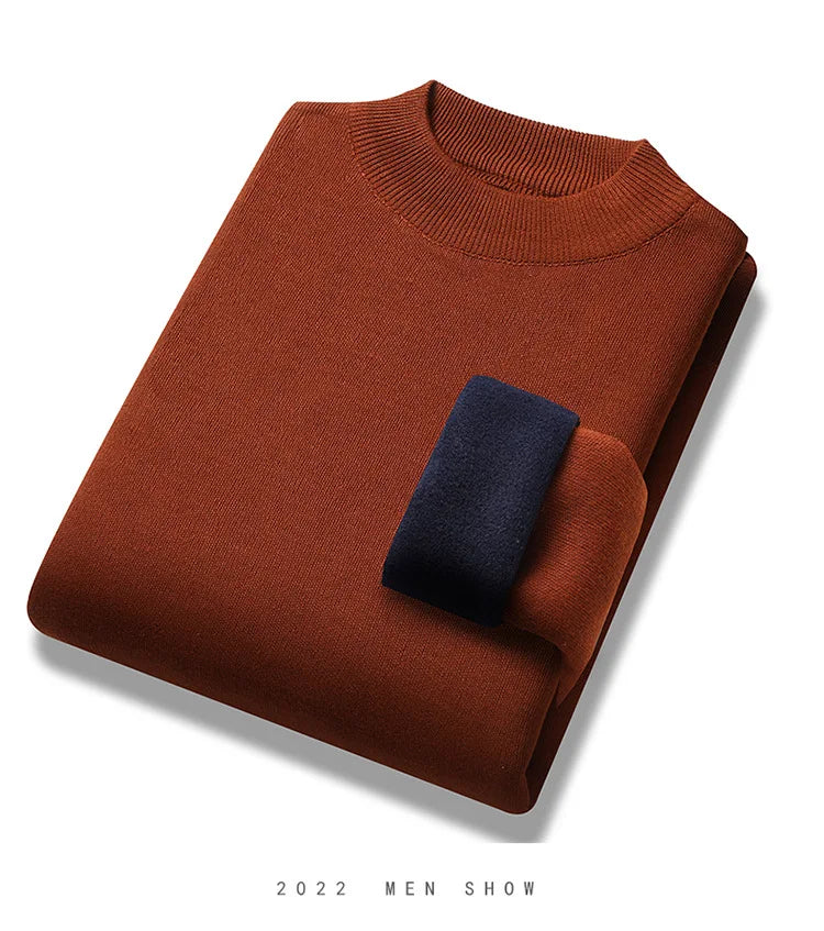 Winter Men's Half High Neck Sweater Pullover Warm Underlay Thickened Knitwear Korean Trend Long Sleeve Clothing for Autumn 4XL