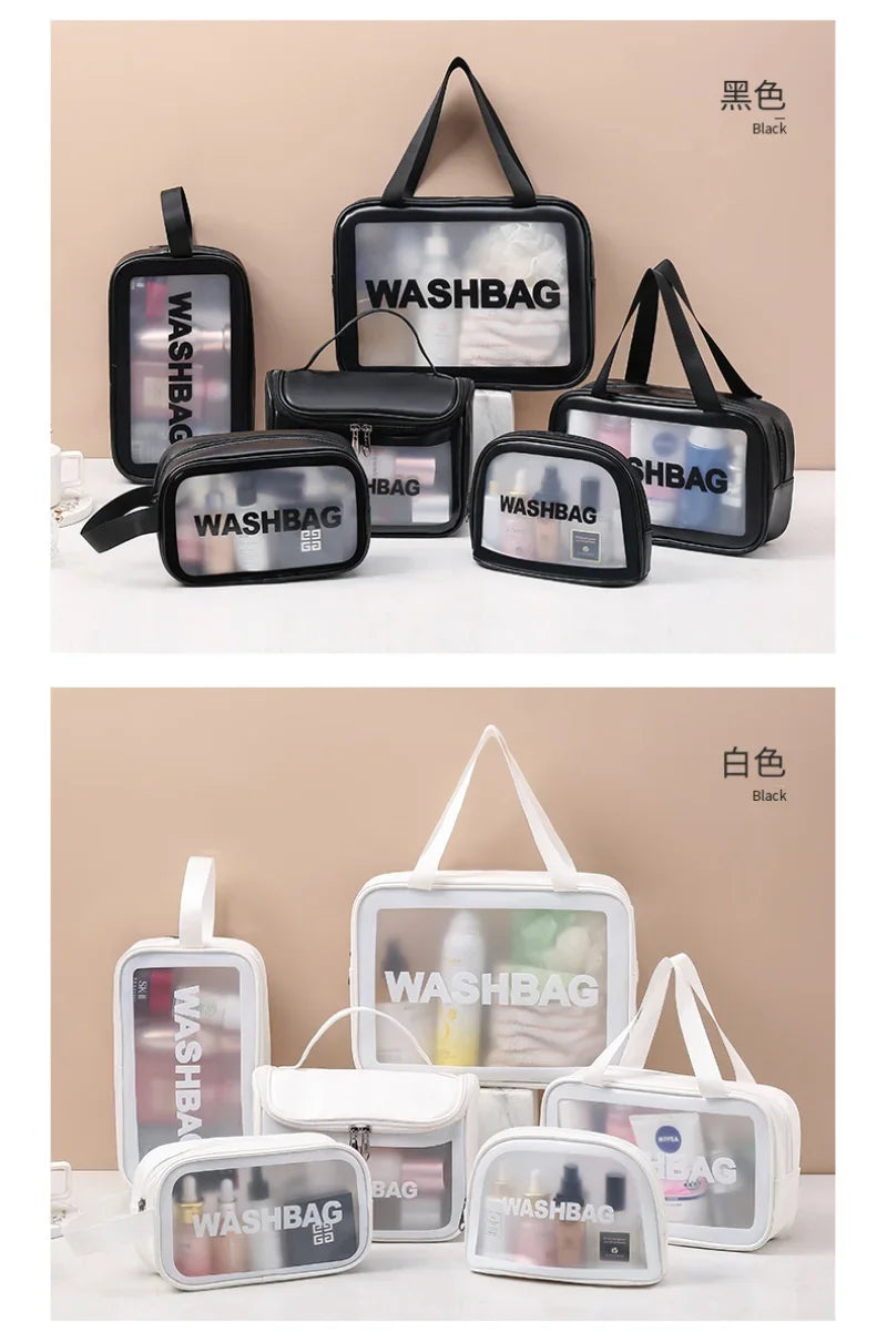 Portable Travel Clear Storage Bag PVC Makeup Bag Waterproof Washbag Transparent Large Capacity Women's Portable Cosmetic Cases