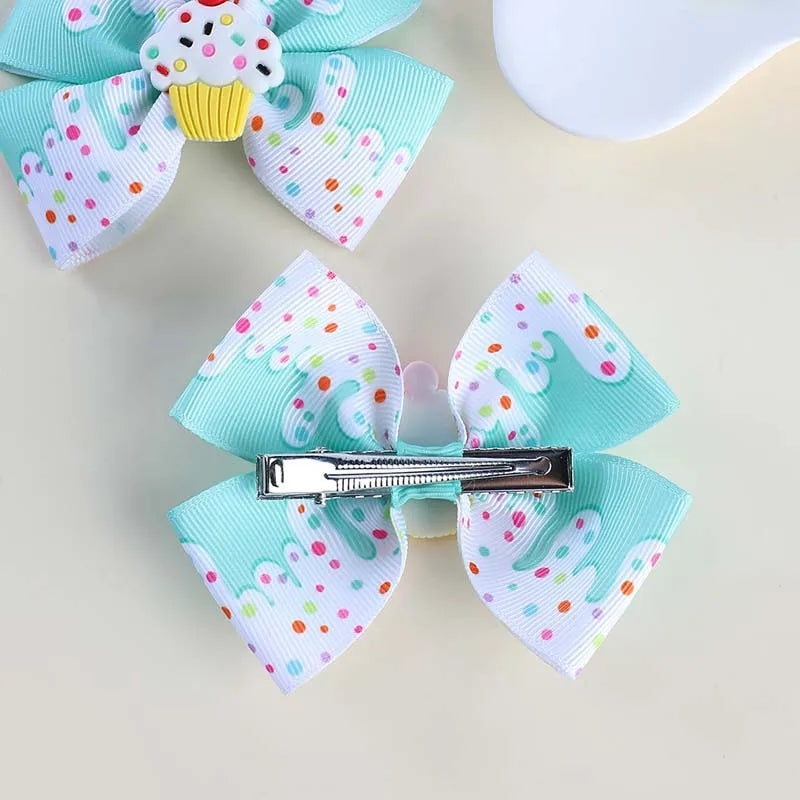 ncmama 2Pcs/set Grosgrain Ribbon Hair Bows Clips For Baby Girls Dessert Hairpin Barrettes Children Headdress Kids Headwear Gifts