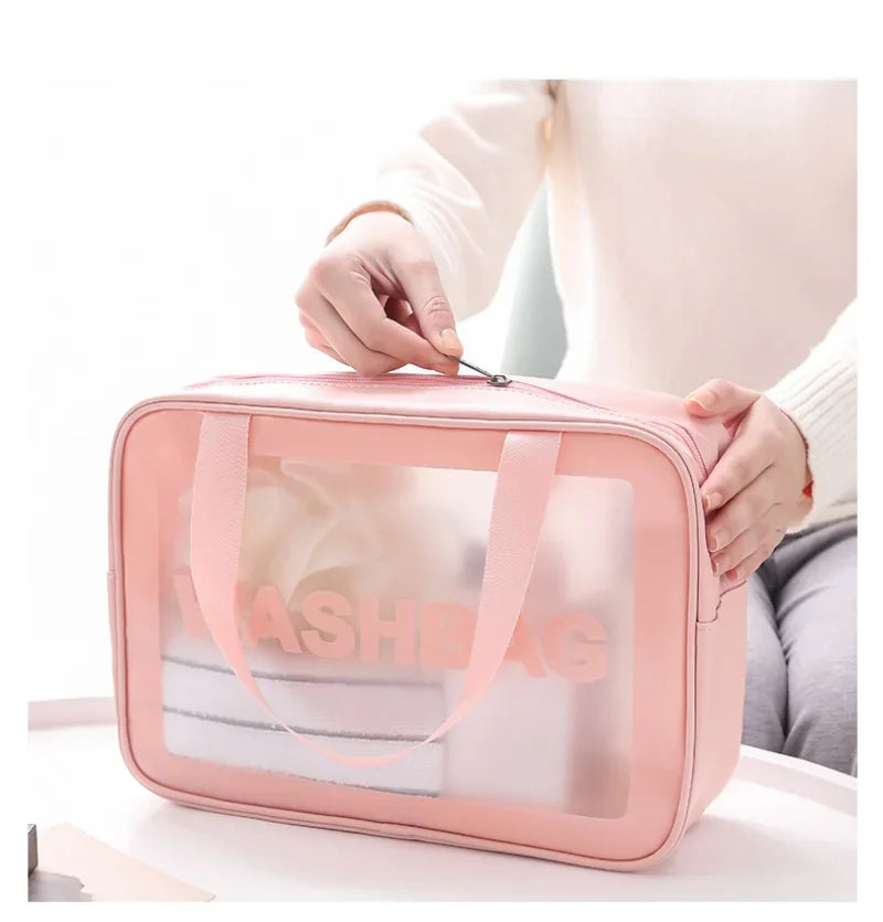 Portable Travel Clear Storage Bag PVC Makeup Bag Waterproof Washbag Transparent Large Capacity Women's Portable Cosmetic Cases