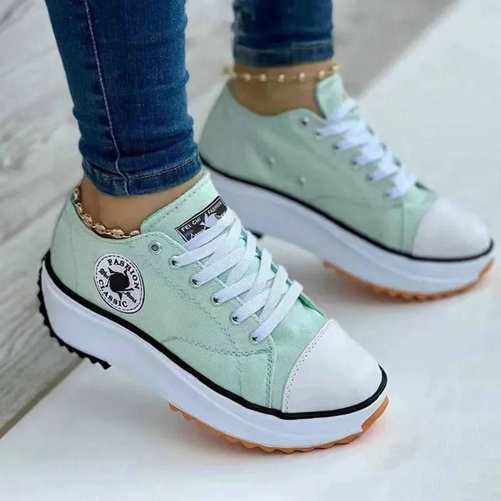 2023 New Ladies Sneakers Comfortable Breathable Canvas Shoes Fashion Lace Up Flat Ladies Casual Shoes Brand Shoes for Women
