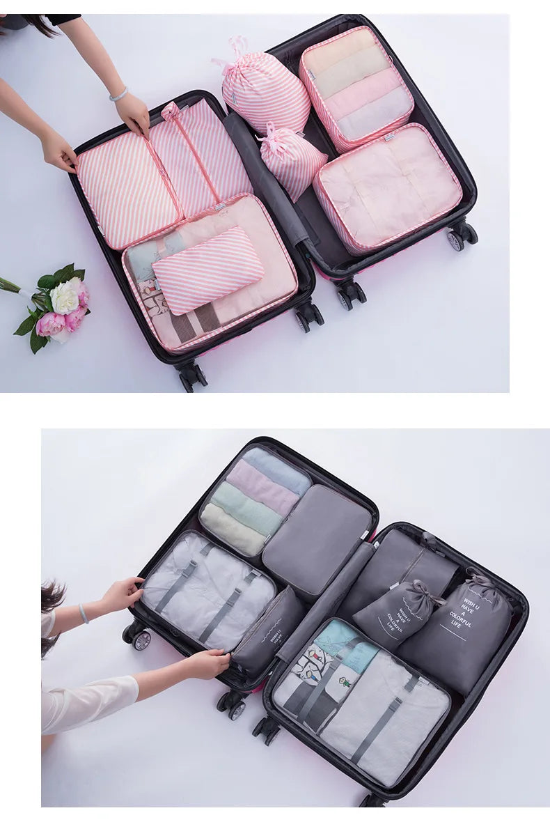 7/8/9 PCS New Set Travel Organizer Storage Bags Large Capacity Suitcase Storage Luggage Clothes Sorting Organizer Set Shoe Pouch