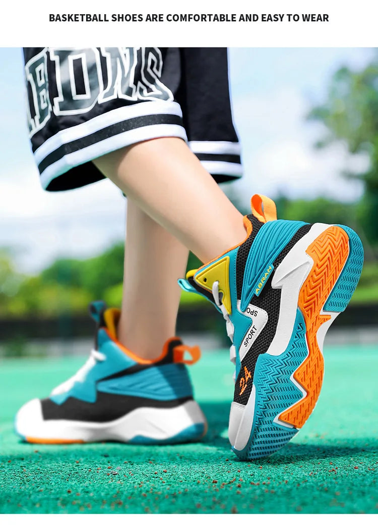 Children's Basketball Shoes for Boys Breathable Casual Sneakers Thick Sole Anti-slippery Kids Student Running Sports Shoes