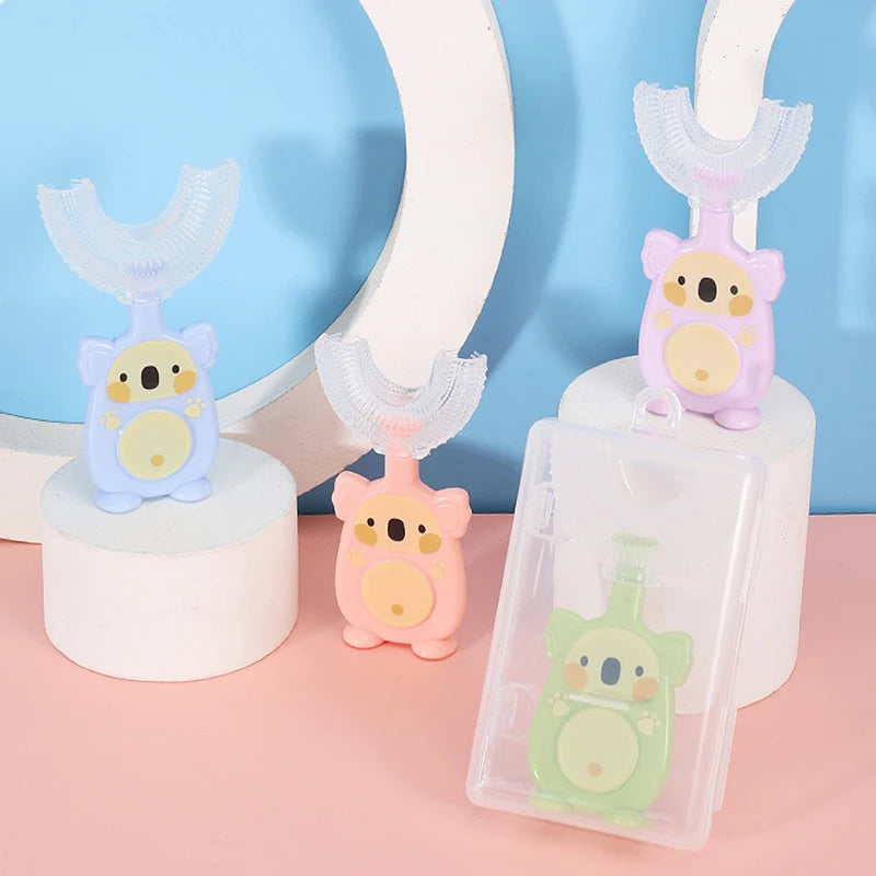 Baby Toothbrush 360 Degree U-Shaped Cartoon Toothbrush Infant Teether Children Silicone Brush for Toddlers Oral Care Cleaning
