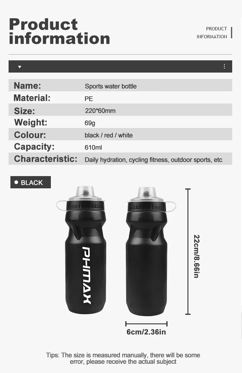 PHAMX 610ML Bicycle Water Bottle Large Capacity Sports Bottle Riding Kettle Leak Proof Drinking MTB Road Bike Water Bottles