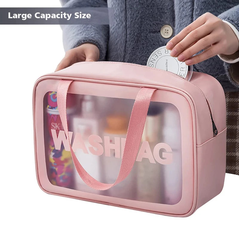 Portable Transparent PVC Makeup Bags Women's Waterproof Cosmetic Bag Travel Washing Toiletry Shower Storage Bag Pouches