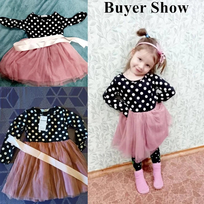 Polka Dot Tulle Kids Princess Dresses for Girls New Spring Autumn Wedding Birthday Party Vestido 3-8 Yrs Children Casual Clothes