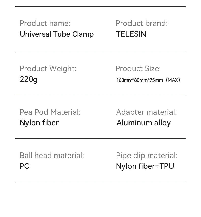 TELESIN Cycling Motorcycle Clip Magic Arm 360° Aluminum Alloy Super Clamp 1/4" Hole For Camera GoPro Mobile Phone Action Camera