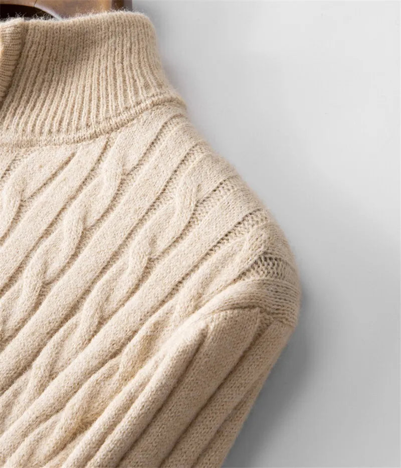 Men's Cashmere Blend Large Size Sweaters Autumn Winter Half High Neck Zipper Casual Knit Pullovers Men Long Sleeve Warm Jumper