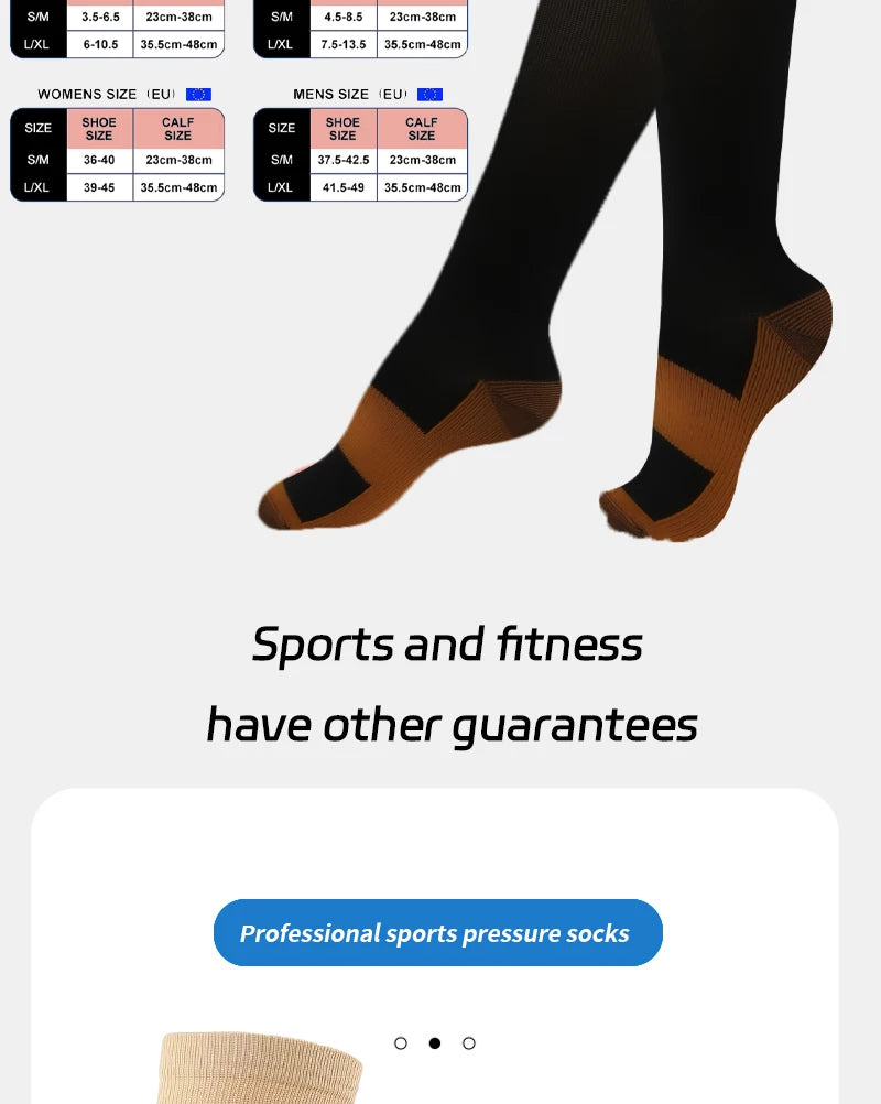 Long tube socks solid color sports pressure socks elastic socks  copper compression socks on the soles outdoor cycling socks