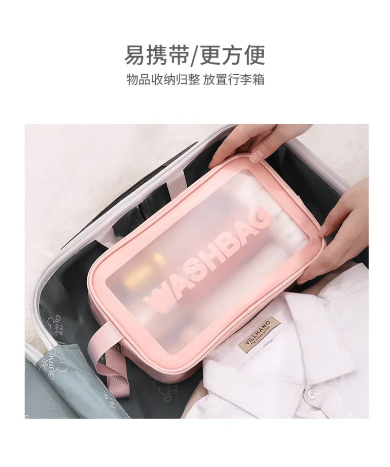 Portable Travel Clear Storage Bag PVC Makeup Bag Waterproof Washbag Transparent Large Capacity Women's Portable Cosmetic Cases