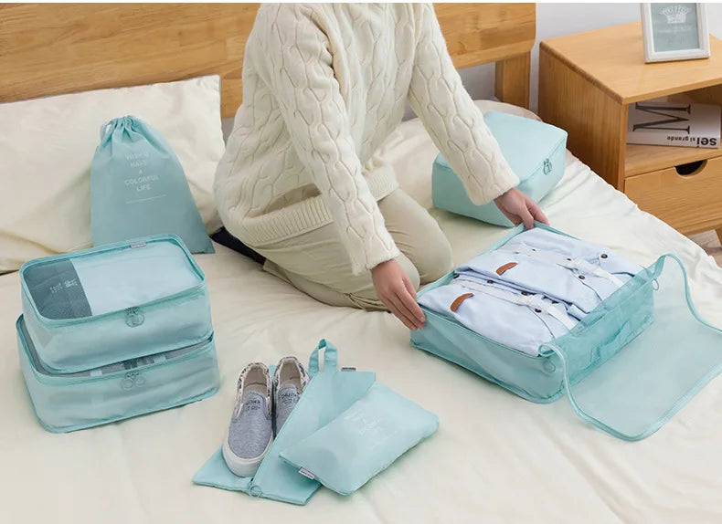 7/8/9 PCS New Set Travel Organizer Storage Bags Large Capacity Suitcase Storage Luggage Clothes Sorting Organizer Set Shoe Pouch
