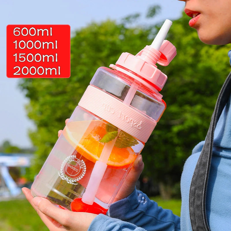 2 Liter Fitness Sports Bottle Plastic Large Capacity Water Bottle with Straw Girl Outdoor Climbing Drink Bottle Kettle BPA free