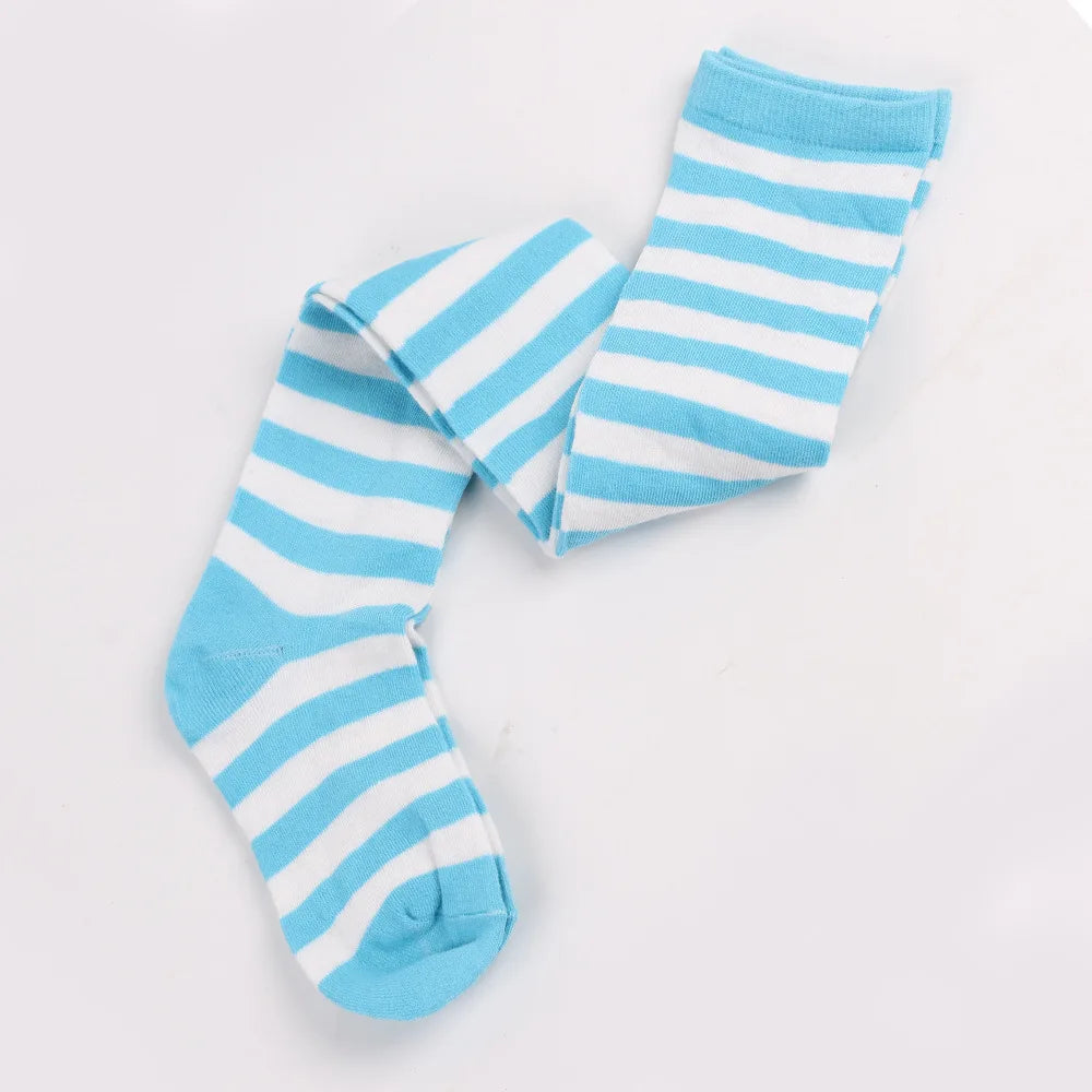 Color Striped Stockings Japanese Over Knee Socks Fashion Women Keep Warm Soks Sexy Slim Long Soks Black White Striped Hosiery