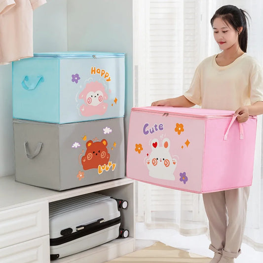 Cartoon Bear Storage Bag Zipper Large Capacity Clothes Quilt Storage Bag Moisture-Proof And Mildew Proof Moving And Sorting Bag