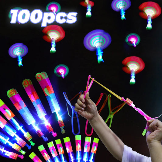 LED Light Toys 50/100pcs Amazing Light Toy Arrow Rocket Helicopter Flying Toy Party Fun Gift Rubber Band Catapult