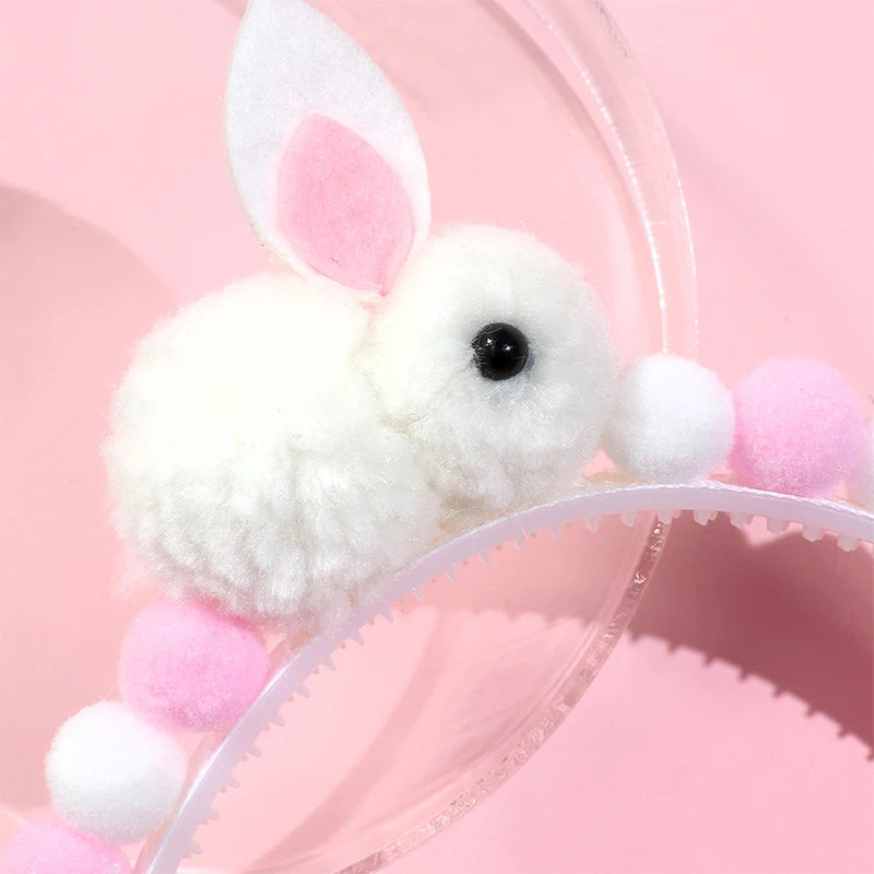 ncmama Kawaii Bunny Headbands Rabbit Hairband for Kids Girls Washing Face Hair Band Plush Ball Hair Hoop Korea Hair Accessories