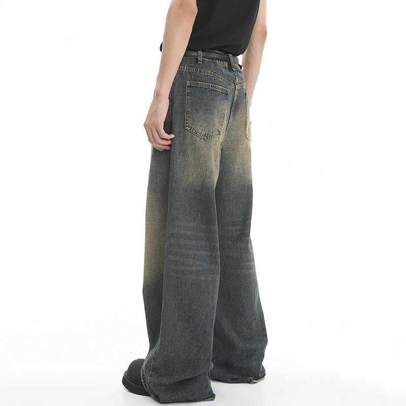 LUZHEN Old Male Pants Summer Blue Washed Men Denim Jeans Straight Casual Menwear Loose Wide Leg Trousers 2024 New Fashion 9C354