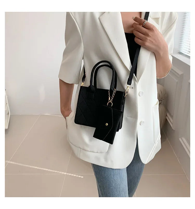 New Zipper Messenger Bag Solid Color Felt Women Shoulder Bag Luxury Designer Handbag Casual Crossbody Bags for Women
