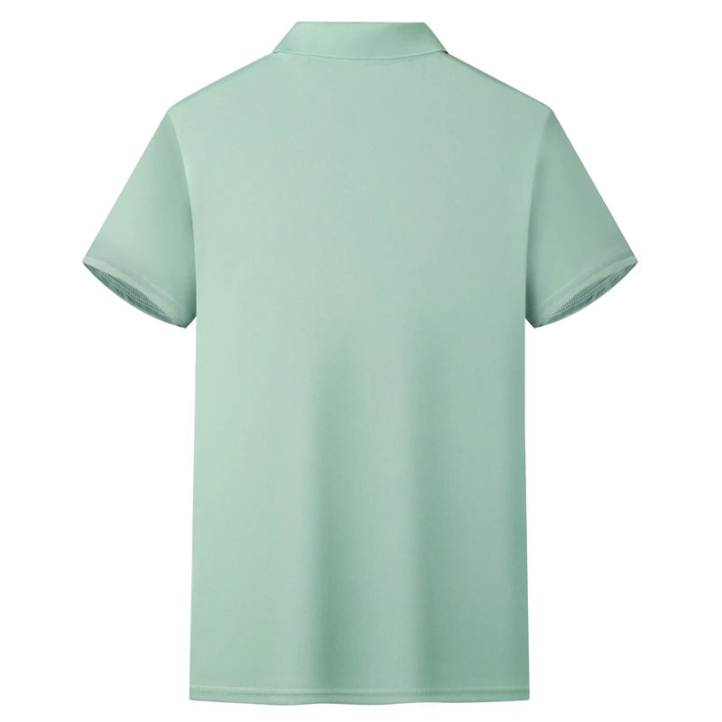 Men's Fashion Solid Short Sleeved Striped Lapel Polo Shirt Summer Breathable Comfortable Top