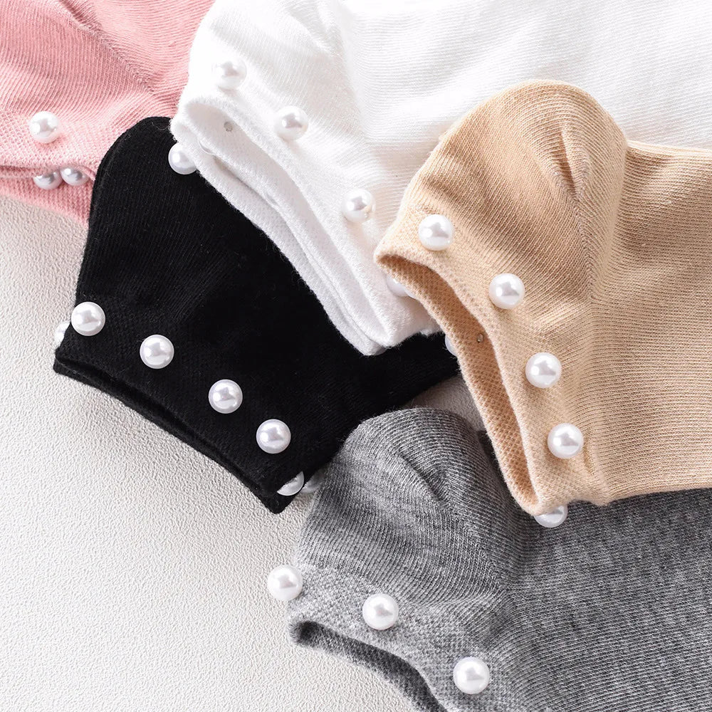 Women Socks Cotton Lovely Candy Color Imitation Pearl Women's Socks.Casual Ladies Girl's Short Female Socks Sox Hosiery