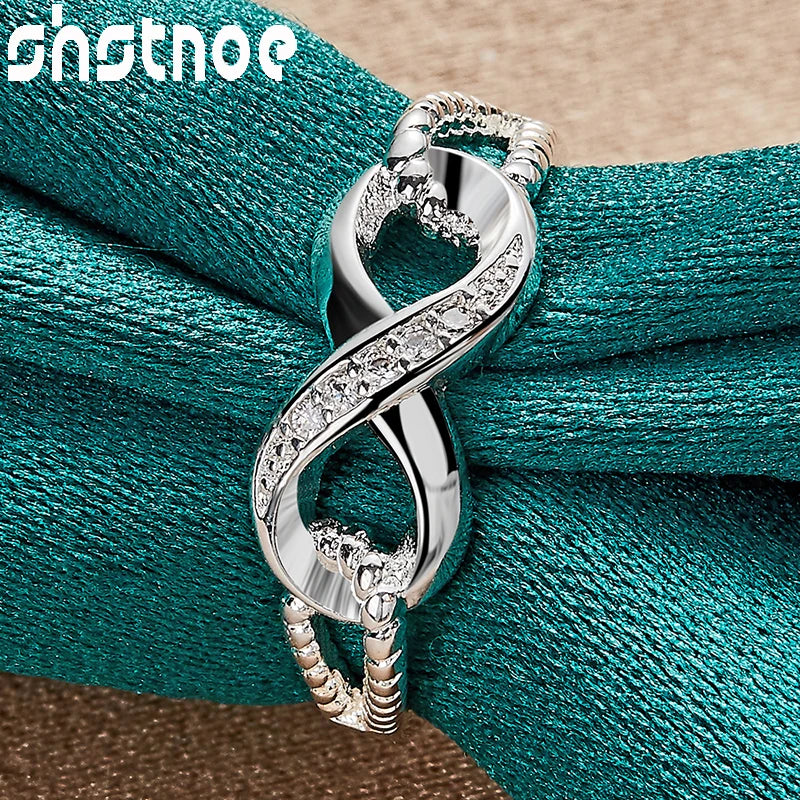 SHSTONE Beautiful 925 Sterling Silver rings Inlay Zircon  Numeral 8 Ring For Women Charm Jewelry Bridal Wedding Engagement Bands