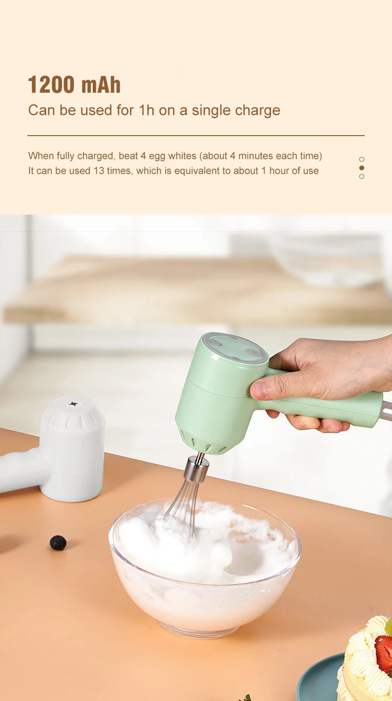 Wireless Portable Electric Food Mixer Hand Blender 3 Speeds High Power Dough Blender Egg Beater Baking Hand Mixer Kitchen Tools