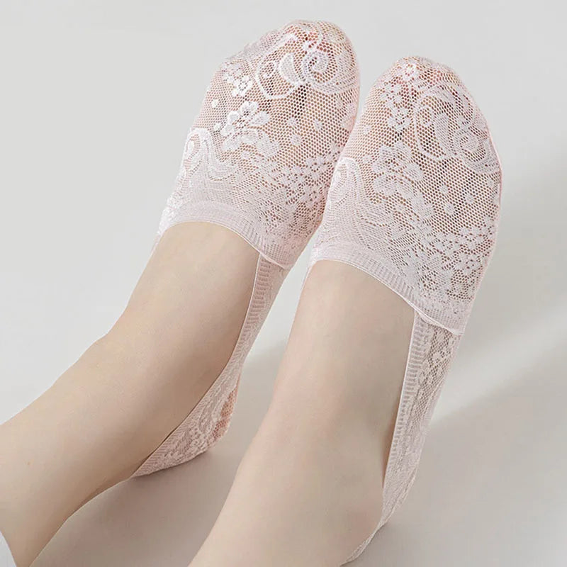 Women Sexy Lace Floral Anklet Socks Breathable Female Basic Summer Invisible Anti Slip Sock Lady Home Floor Slipper Boat Sox