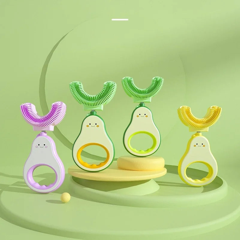 Children 360 Degree U-shaped Toothbrush  Boy Girl Silicone Teeth Child Oral Care Tools Kids Avocado Teeth Care Cleaning Teether