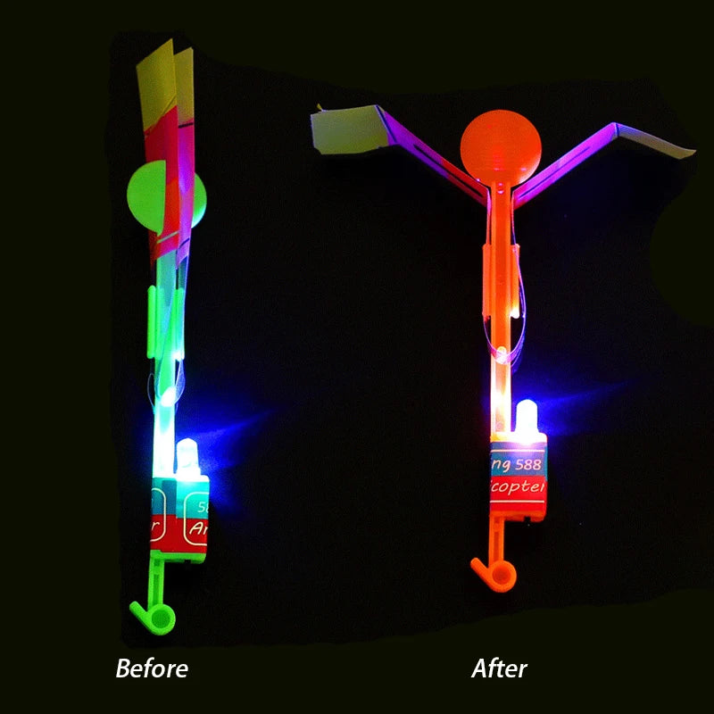 LED Light Toys 50/100pcs Amazing Light Toy Arrow Rocket Helicopter Flying Toy Party Fun Gift Rubber Band Catapult