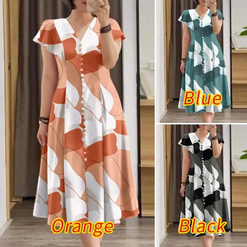 ZANZEA Summer Fashion Printed Dress Woman Short Sleeve V-Neck Robe Casual Holiday Sundress Female Elegant Slim Vestidos 2024