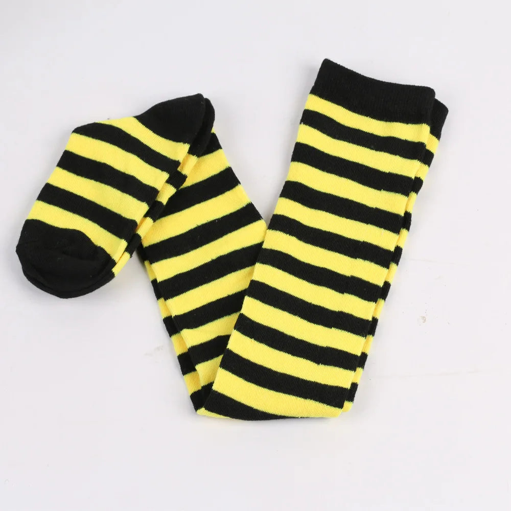 Color Striped Stockings Japanese Over Knee Socks Fashion Women Keep Warm Soks Sexy Slim Long Soks Black White Striped Hosiery