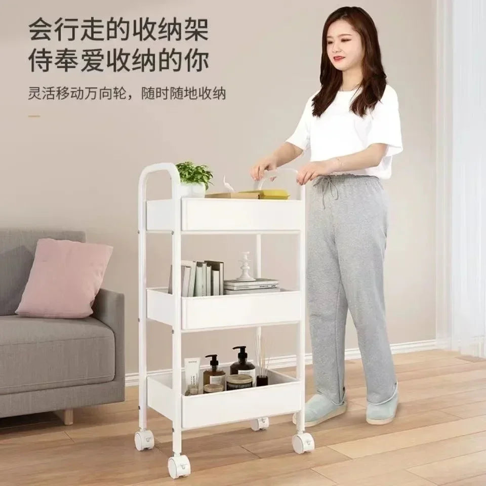 Household Multi-layer Small Cart Storage Rack Floor To Floor Kitchen Bedroom Bathroom Storage Rack Storage Rack With Wheels
