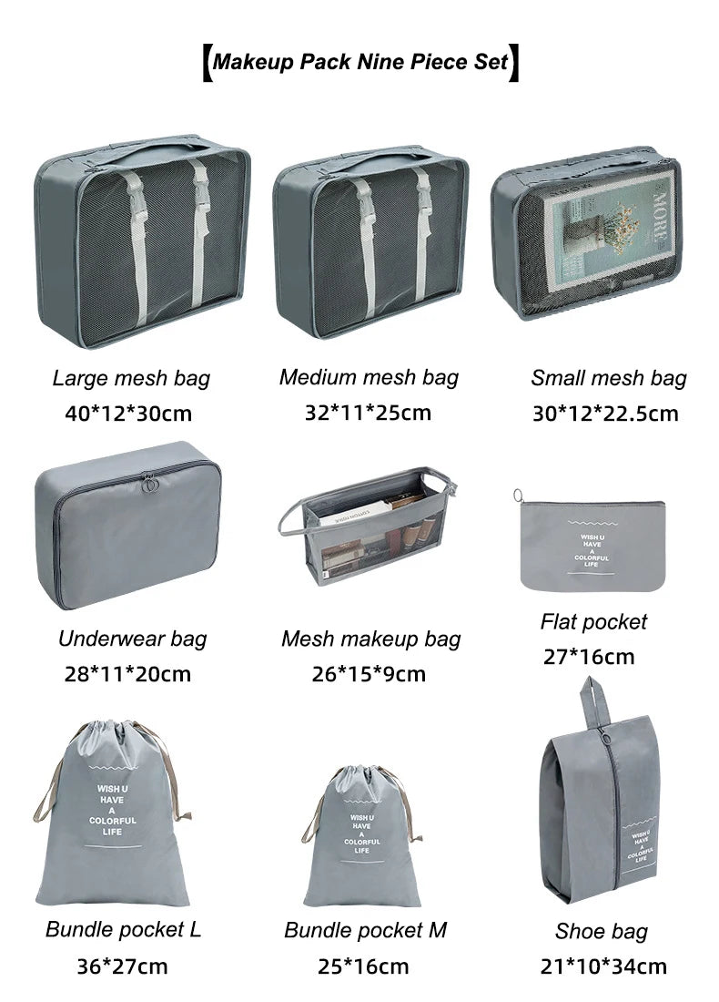 7/8/9 PCS New Set Travel Organizer Storage Bags Large Capacity Suitcase Storage Luggage Clothes Sorting Organizer Set Shoe Pouch