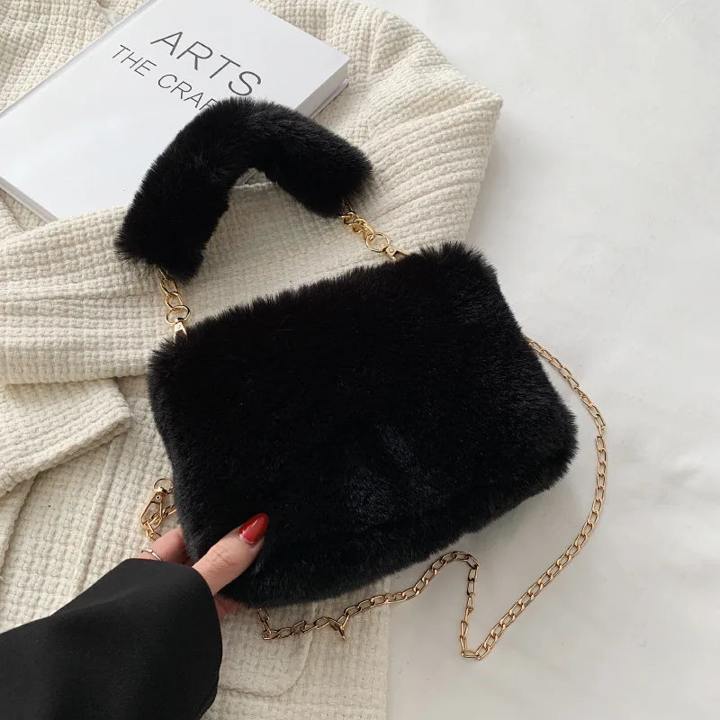 Autumn And Winter Plush Handbag For Woman New Small Chain Crossbody Bag Fashion Small Square Bag Single Shoulder Bag