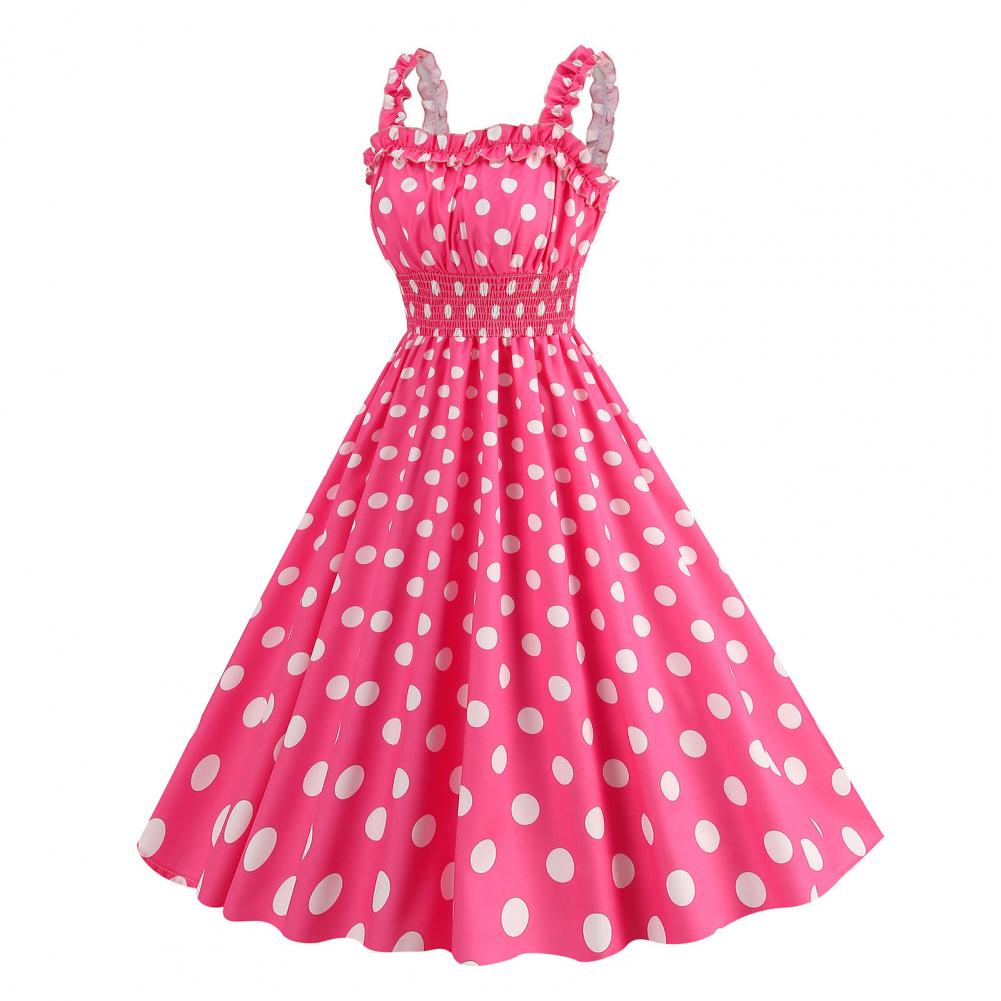 Women Vintage Barbiee Pink Plaid Dress Retro Rockabilly Strap Suspenders Cocktail Party 1950s 40s Swing Dress Summer Dresses