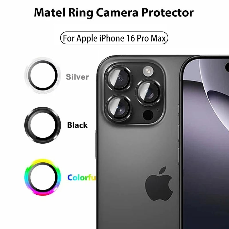 For iPhone 16 Pro Max Plus iPhone16 ProMax 5G Rear 3D Glass Matel Ring Camera Accessories iPhone16ProMax Back HD lens Protector
