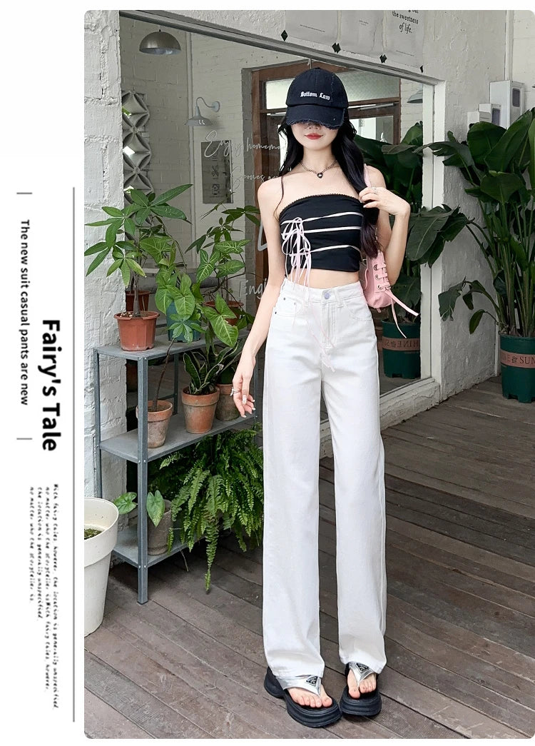 Women's Denim Pants White Brand High Quality Wide Leg Straight Brand High Quality Daily Classic Female Jeans Dropship New