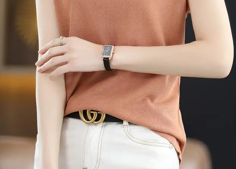 Fashion Solid Color Knitted Loose Korean T-Shirt Women's Clothing 2023 Spring New Casual Pullovers All-match Tee Shirt