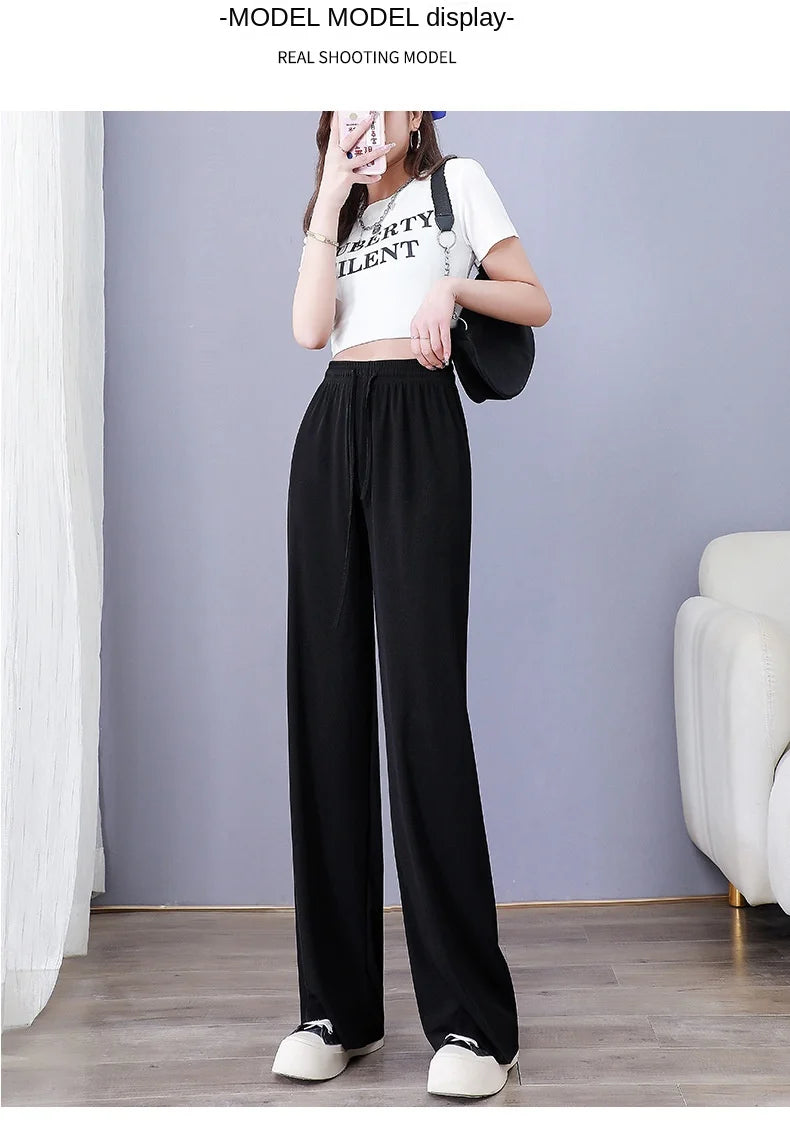 High Waist Women's Pants Ice Silk Woman Clothing Thin Youthful Woman Clothes Casual Korean Reviews Many Clothes Slim Loose Pants