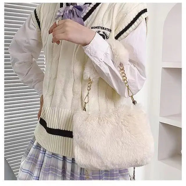 Autumn And Winter Plush Handbag For Woman New Small Chain Crossbody Bag Fashion Small Square Bag Single Shoulder Bag