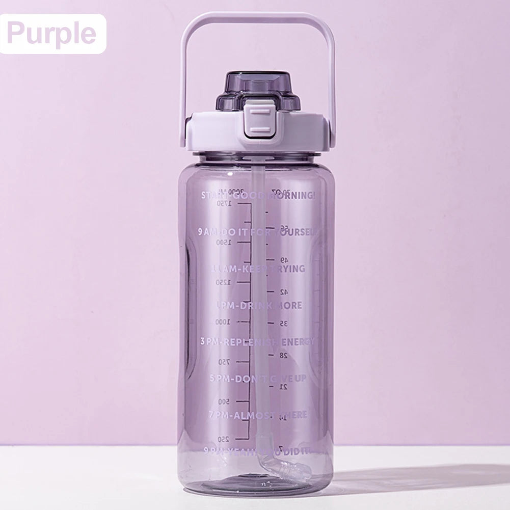 2 Liter Water Bottle With Time Marker Large Capacity Drinking Bottles Girls Portable Outdoor Fitness Sports Bottle With Straw