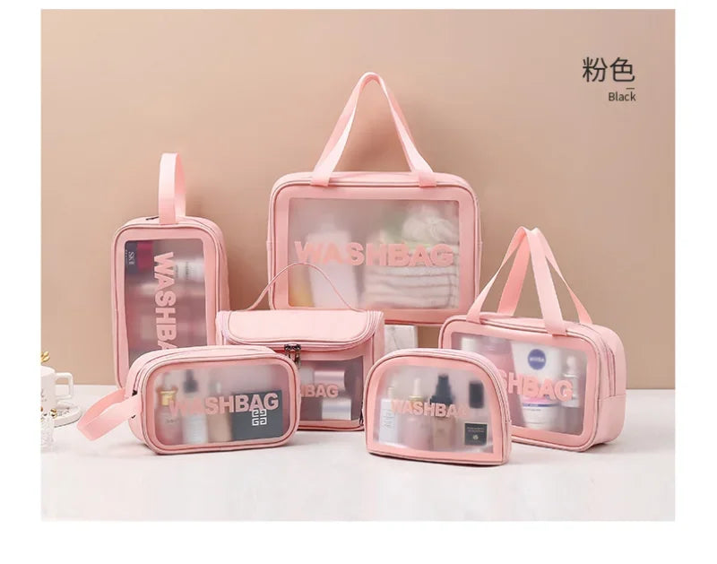 Portable Travel Clear Storage Bag PVC Makeup Bag Waterproof Washbag Transparent Large Capacity Women's Portable Cosmetic Cases
