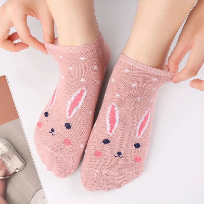 Cute Cat Boat Socks Summer Anti Slip Sweet Lovely Cartoon Animals Simple Short Sock Sweat-absorbing Breathable Elastic Hosiery