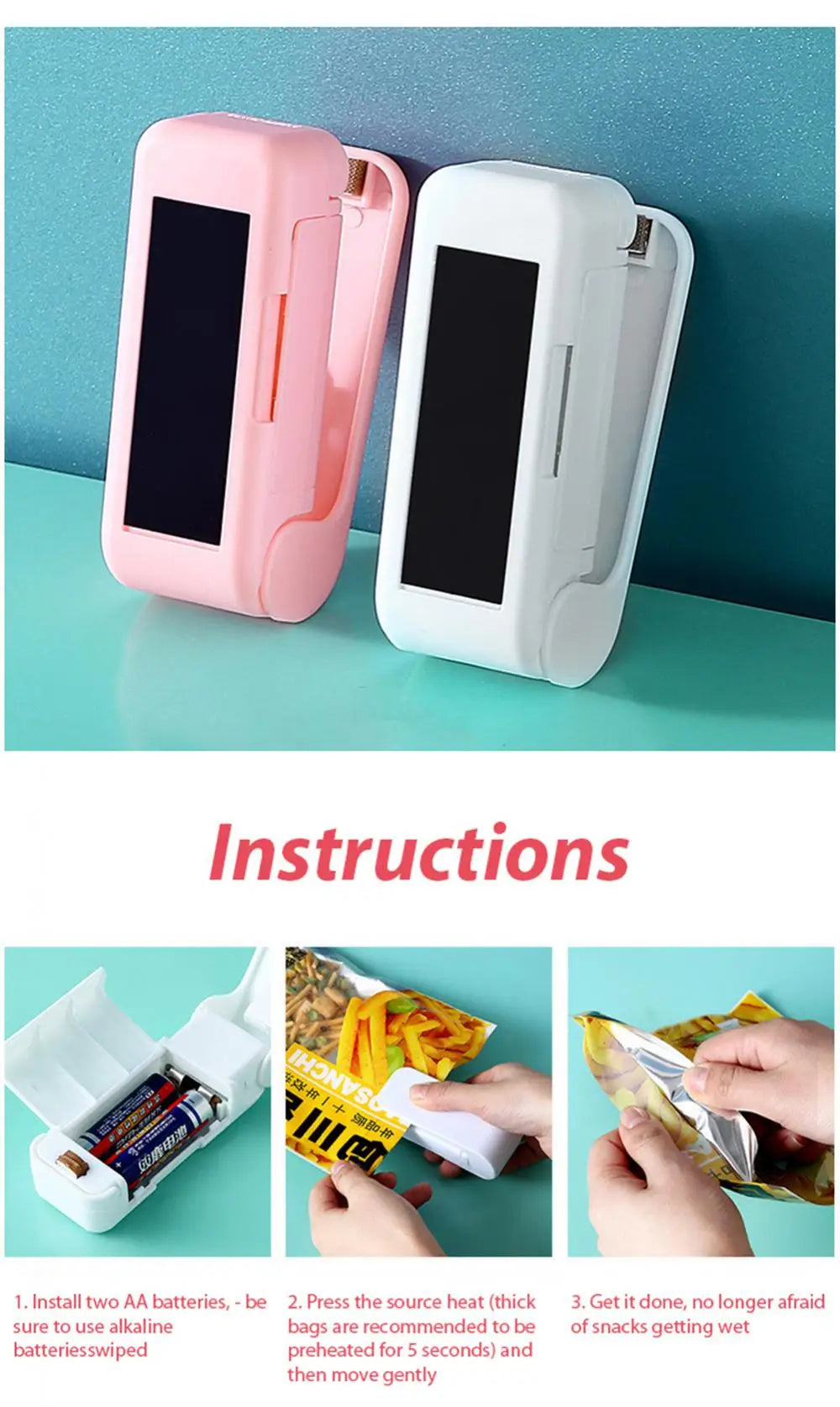 Plastic Heat Bag Sealer Food Packaging Sealing Machine Portable Snack Bag Sealing Clip Kitchen Storage Accessories Home Gadgets