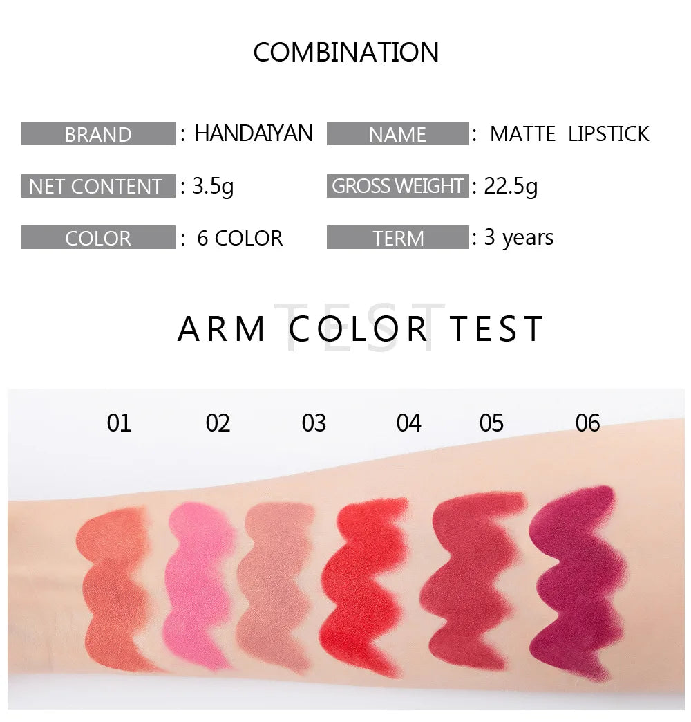 6 Colors Waterproof Nude Matte Lipsticks Long Lasting Lip Stick Not Fading Sexy Red Pink Velvet Lipsticks Makeup Cosmetic Batom