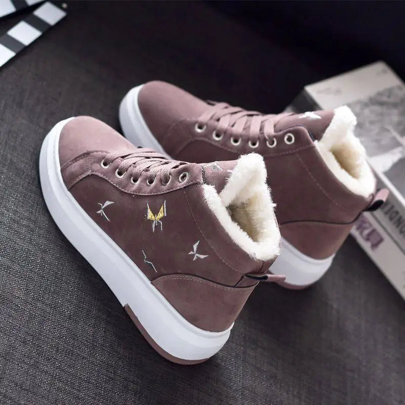 2024 Winter Boots Women Ankle Boots Warm PU Plush Winter Woman Shoes Sneakers Flats Lace Up Ladies Shoes Women Short Snow Boots